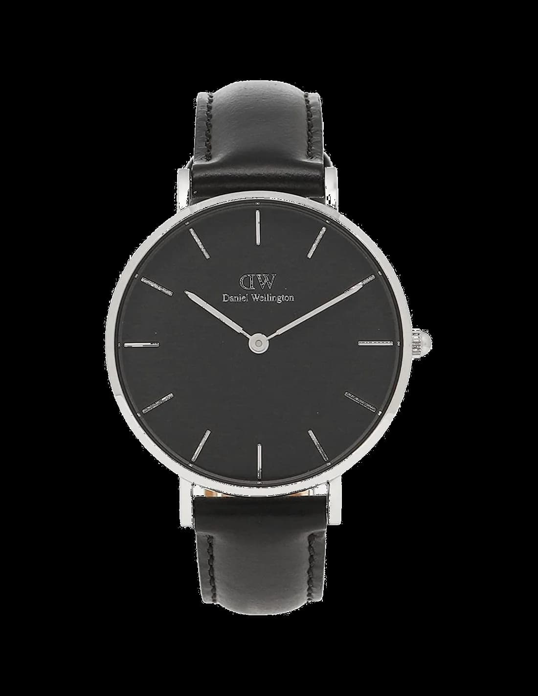 Montre Femme Daniel Wellington DW00100180 Classic Sheffield - Cadran Noir, Boîtier Argenté 32mm, Bracelet Cuir Noir