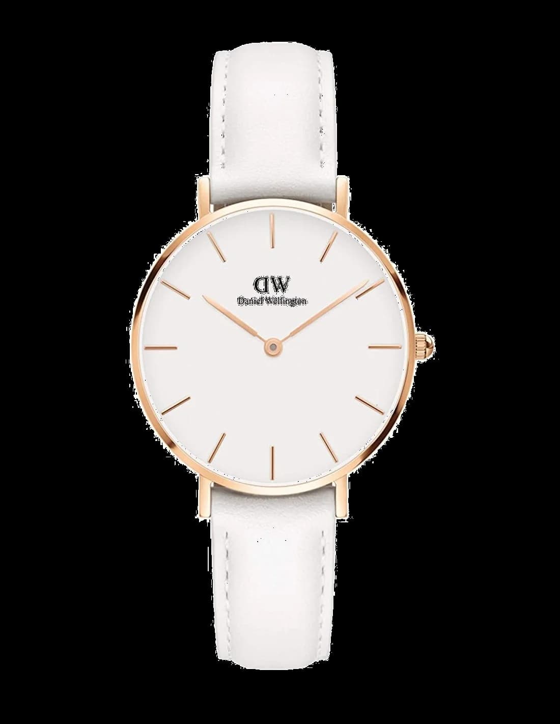 Montre Femme Daniel Wellington Classic DW00100189 - Cadran blanc, boîtier or rose, bracelet cuir blanc