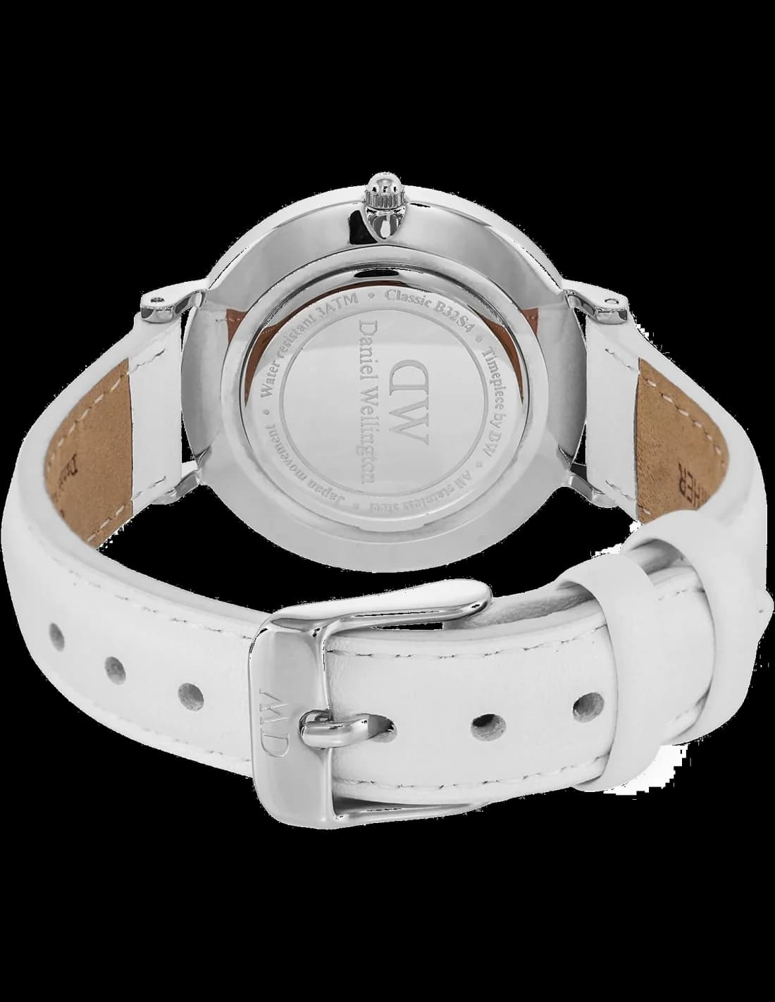Attache bracelet Daniel Wellington DW00100190 en cuir blanc cousu main avec boucle ardillon classique acier inoxydable