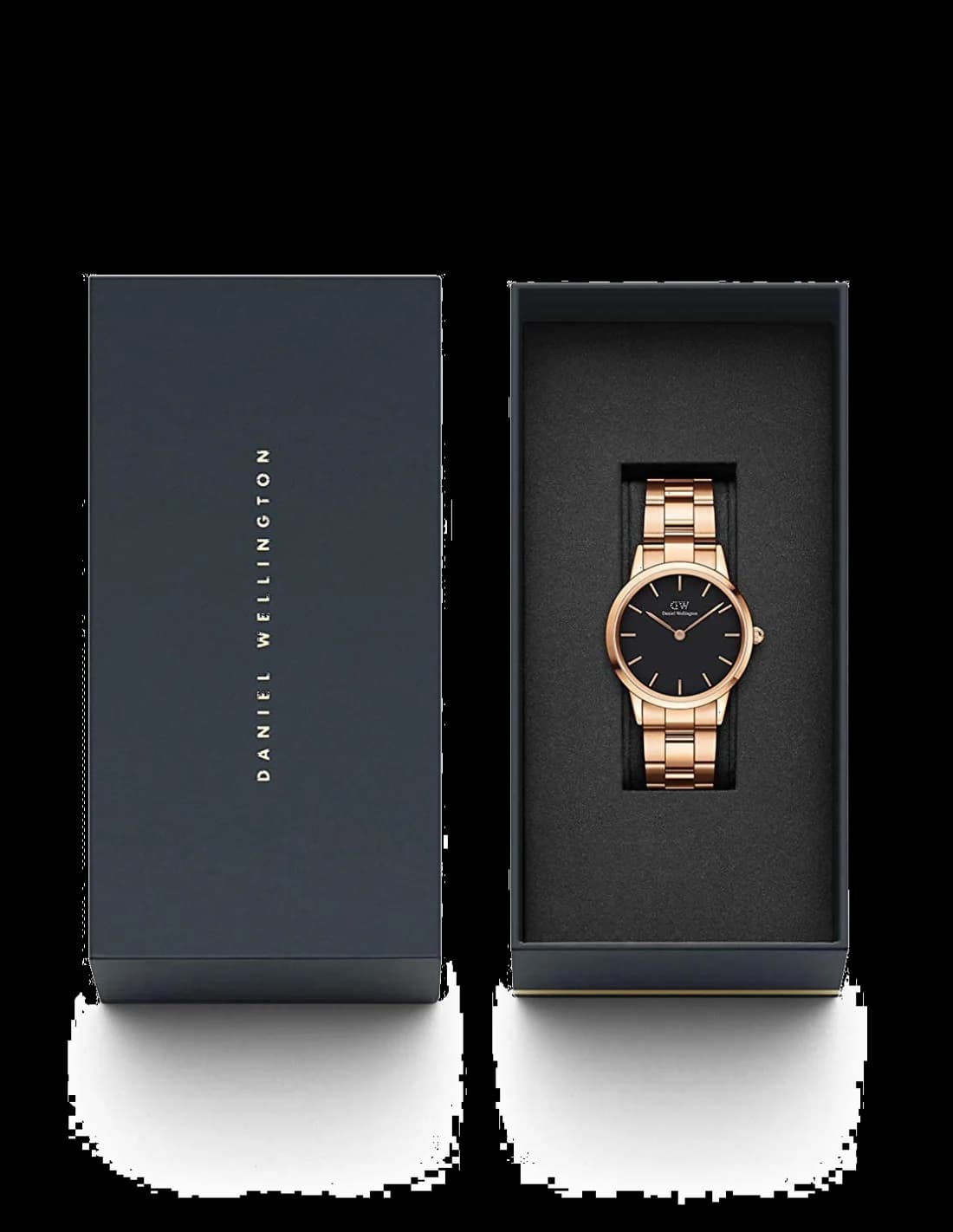 Lunette boîtier Daniel Wellington DW00100212 en acier inoxydable poli or rose de 32mm offrant une lunette lisse et une couronne gravée