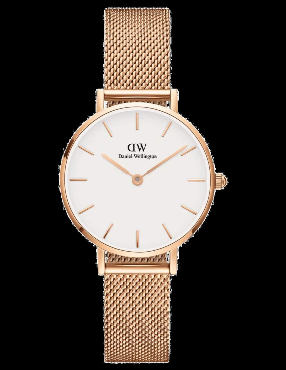 Montre Femme Daniel Wellington DW00100219 Classic Petite Melrose 28mm Cadran Blanc Bracelet Maille Milanaise Or Rose