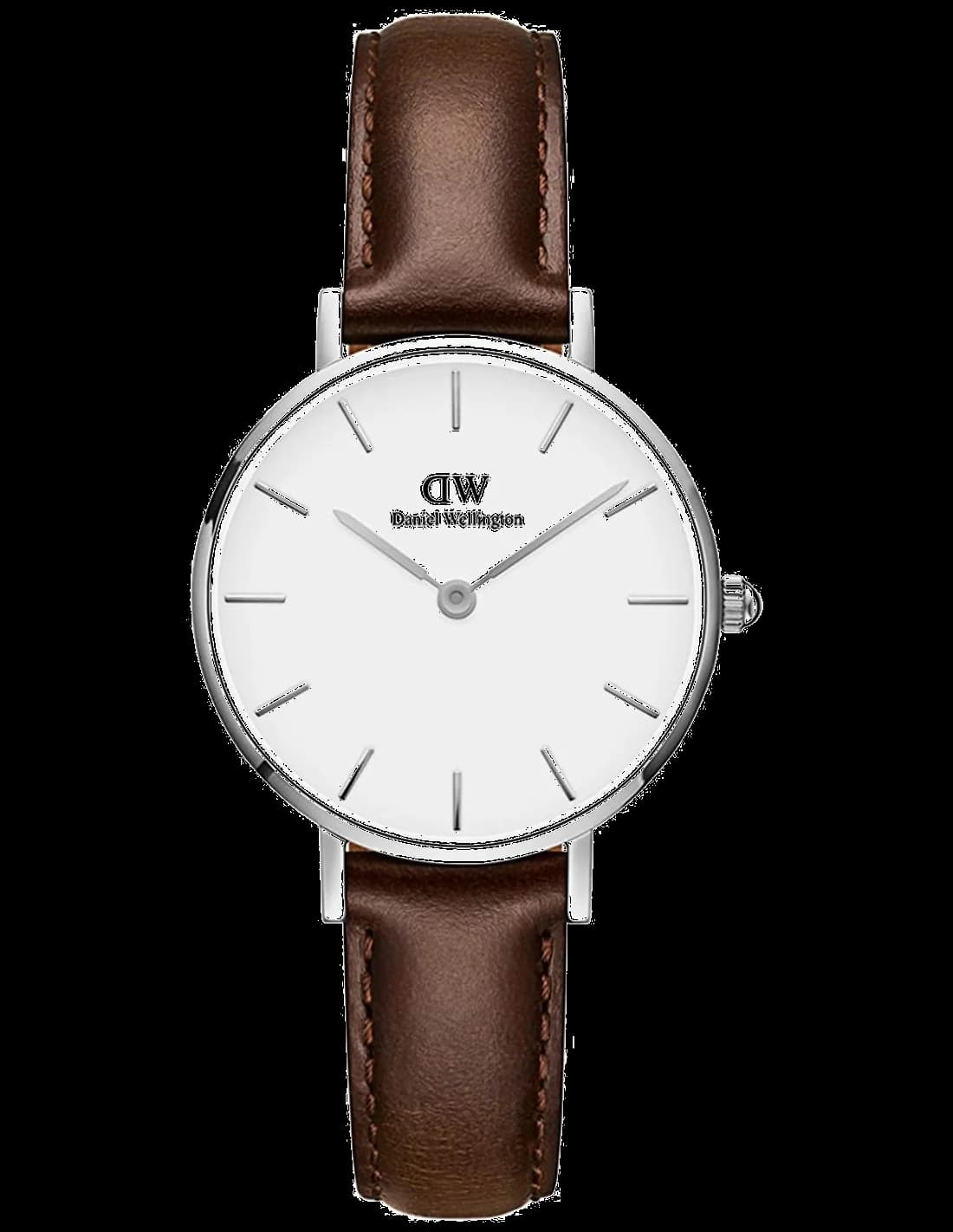 Montre Daniel Wellington Classic Petite 28mm DW00100239 - Cadran blanc, bracelet cuir marron - Pour femme