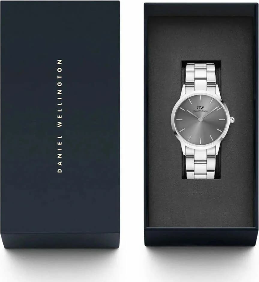 Lunette boîtier Daniel Wellington DW00100328 mince en acier inoxydable argenté, lunette lisse polie, profil fin
