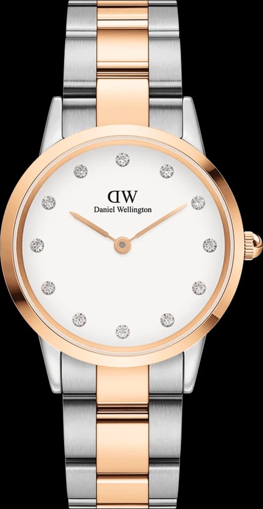 Montre Femme Daniel Wellington Iconic Link Lumine 28mm - Cadran blanc, bracelet argent et or rose - DW00100359
