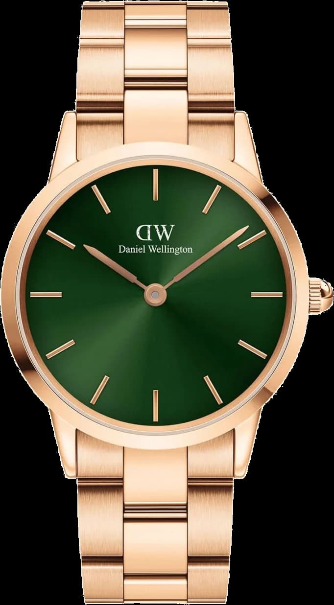 Montre Femme Daniel Wellington DW00100420 Iconic Link - Cadran Vert Émeraude 32 mm, Bracelet Or Rose Acier