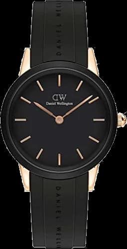 Montre Daniel Wellington DW00100426 Iconic Link 32mm, Cadran Noir, Boîtier Or Rose, Bracelet Silicone Noir - Pour Femme