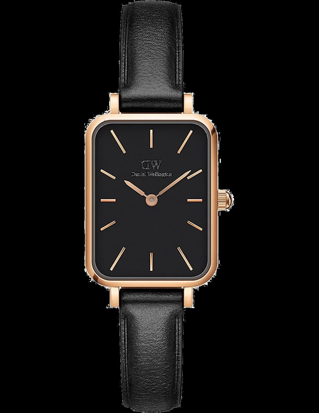 Garde-temps Daniel Wellington DW00100435 au cadran noir soleil minimaliste, index bâtons et aiguilles argentés, style épuré
