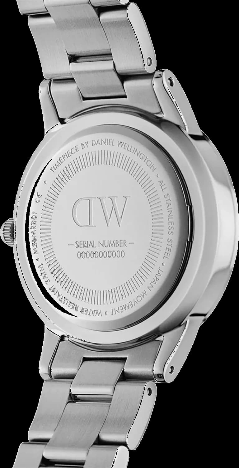 Lunette boîtier Daniel Wellington DW00100448 en acier inoxydable poli offrant un profil fin et une glace minérale bombée
