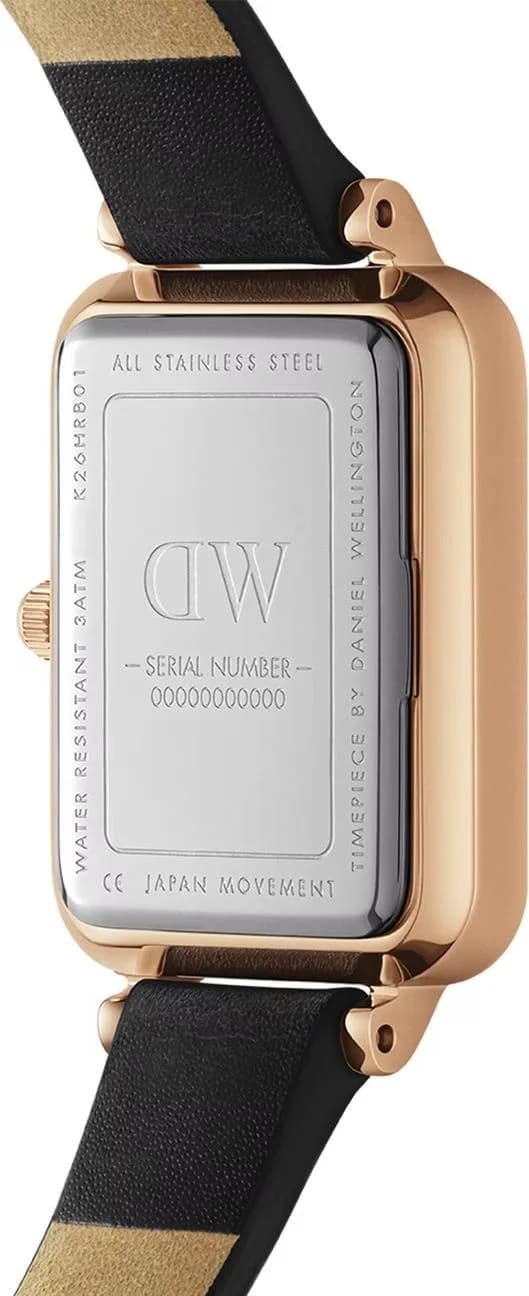 Attache bracelet Daniel Wellington DW00100450 en cuir noir grainé avec boucle ardillon en acier poli