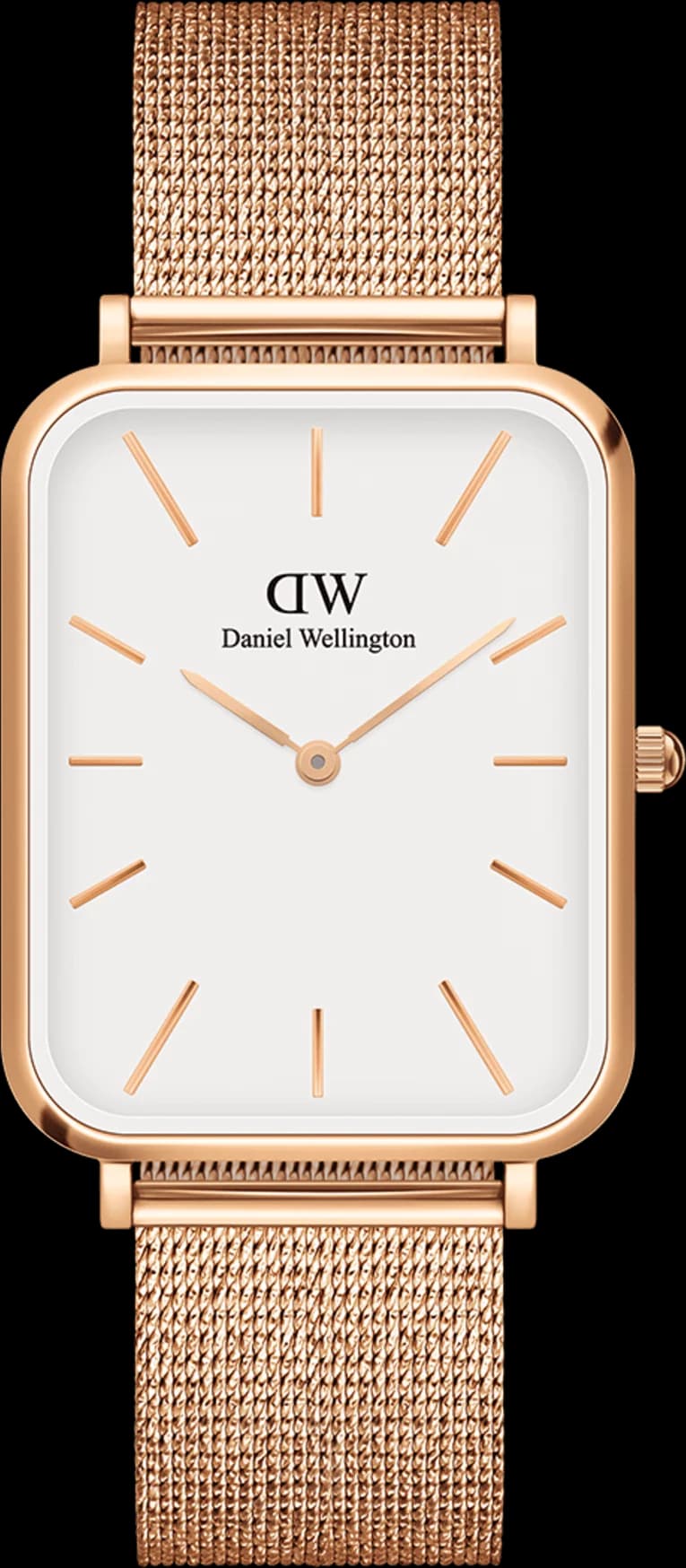 Garde-temps Daniel Wellington DW00100465 au boîtier carré or rose et cadran blanc laqué à finition pressée Melrose