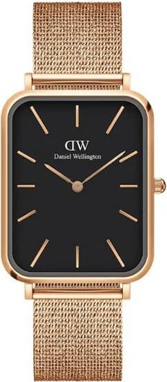 Montre Femme Daniel Wellington DW00100466 Cadran Rectangulaire Noir Onyx et Maille Milanaise Or Rose