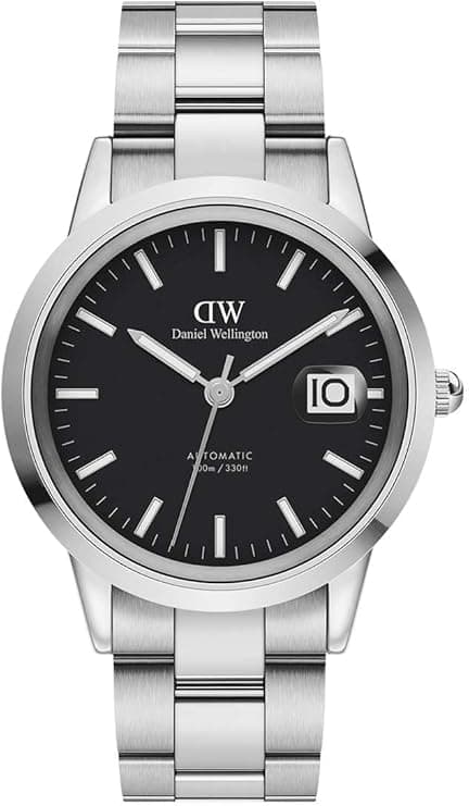 Montre Daniel Wellington DW00100482 Iconic Link Automatique 40mm - Boîtier et bracelet acier argent, cadran noir