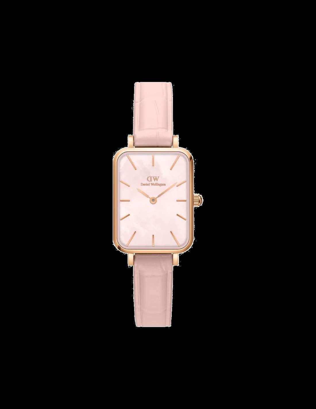 Montre Femme Daniel Wellington Quadro Pressed DW00100508 - Boîtier rectangulaire or rose, cadran nacre, bracelet maille milanaise rose