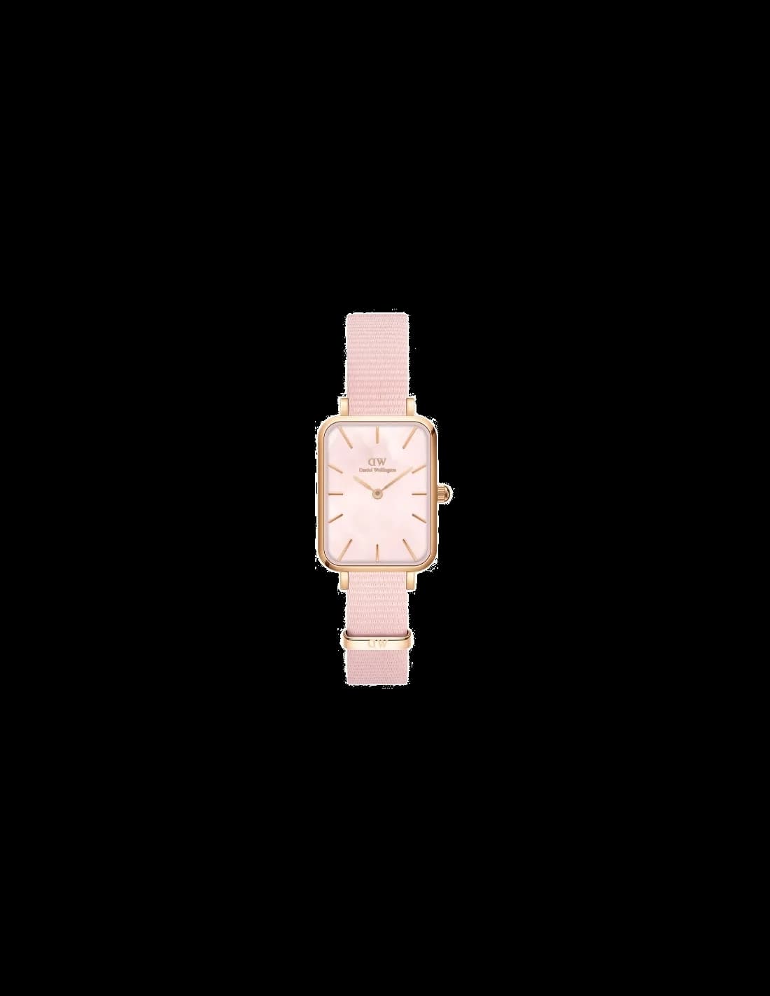 Montre Femme Daniel Wellington Quadro Coral DW00100509 - Cadran nacre rectangulaire, bracelet nylon rose