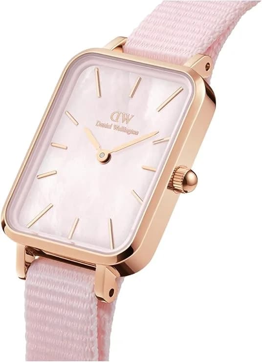 Montre Femme Daniel Wellington Quadro Coral DW00100509 - Cadran nacre rectangulaire, bracelet nylon rose vue 2