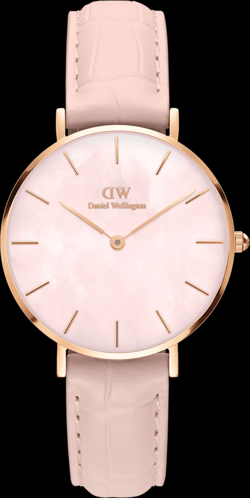 Montre Femme Daniel Wellington Petite Rouge DW00100511 - Boîtier Or Rose 28mm, Cadran Nacre Rose, Bracelet Cuir