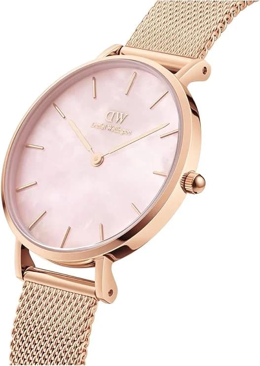 Montre Femme Daniel Wellington Petite Melrose Pearl DW00100513 - Cadran Nacré Rose 28mm, Bracelet maille milanaise Or Rose vue 2