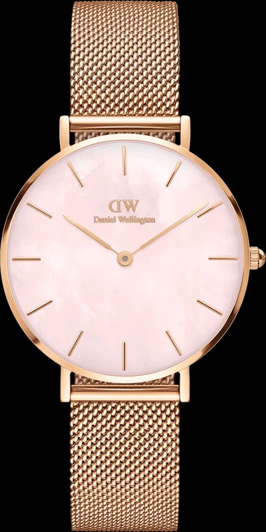 Montre Femme Daniel Wellington Petite Melrose Pearl 32mm DW00100516 - Boîtier et bracelet or rose, cadran rose nacré
