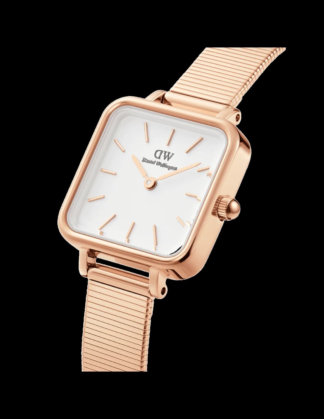 Montre Femme Daniel Wellington DW00100517 Quadro Studio, Cadran Carré Blanc, Boîtier et Bracelet Or Rose vue 2