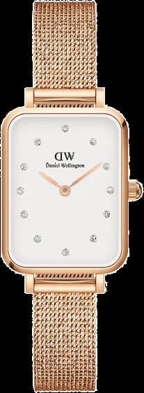 Montre Femme Daniel Wellington DW00100527 Quadro Rectangulaire Cadran Blanc Or Rose Maille Milanaise