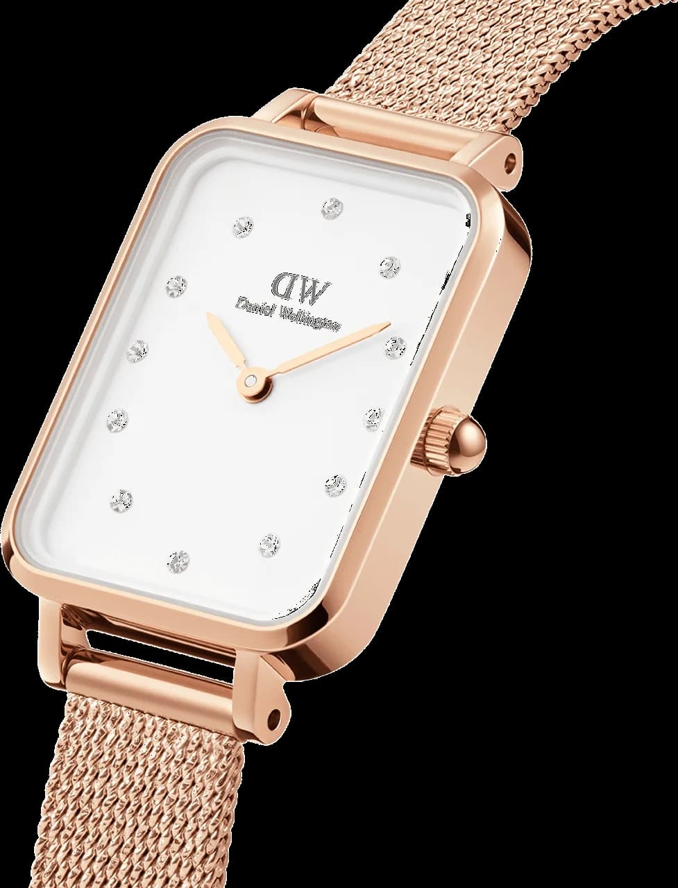 Visage cadran Daniel Wellington DW00100527 avec index bâtons dorés et aiguilles fines en acier inoxydable