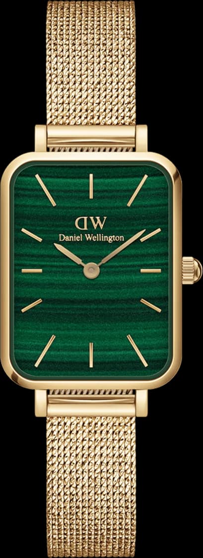 Montre Femme Daniel Wellington DW00100561 Quadro - Cadran Vert Rectangulaire, Boîtier et Bracelet Or Rose Acier