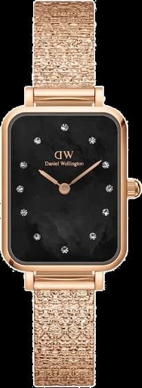 Montre Femme Daniel Wellington DW00100579 Quadro Lumine - Cadran Noir Rectangulaire, Maille Milanaise Or Rose