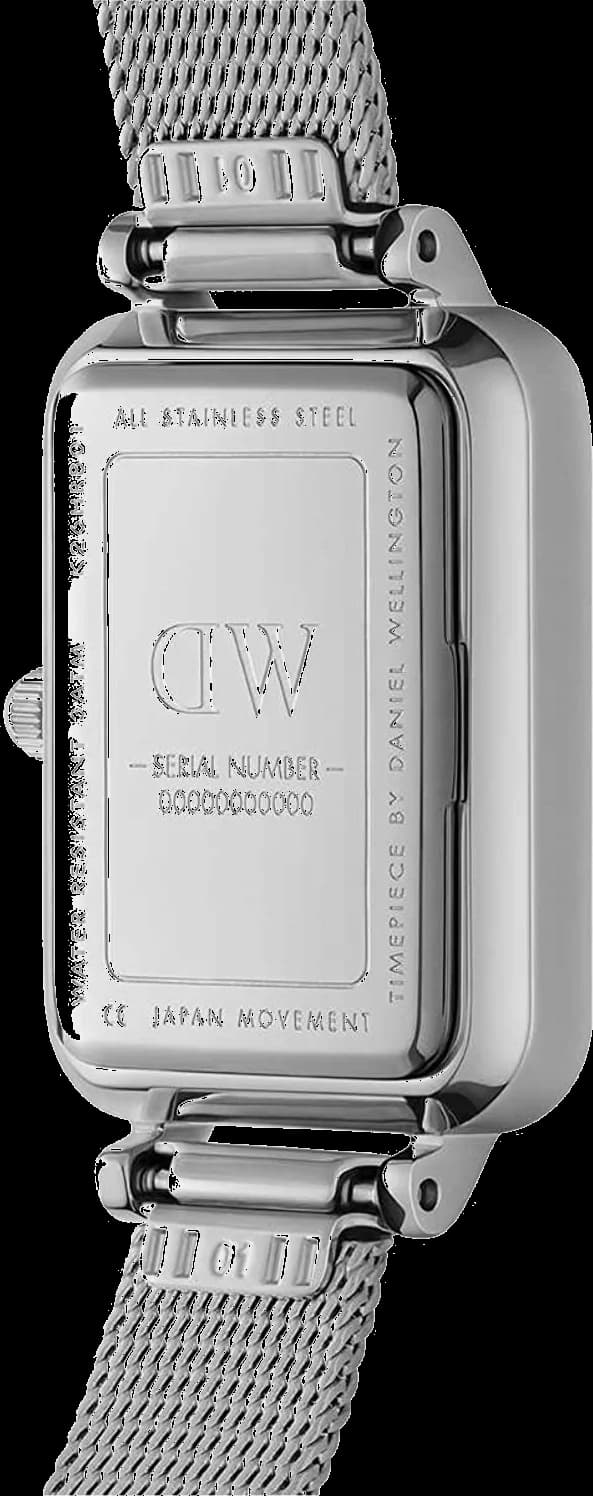 Visage cadran Daniel Wellington DW00100597 index bâtons appliqués polis aiguilles dorées trotteuse fine complications date absentes design épuré