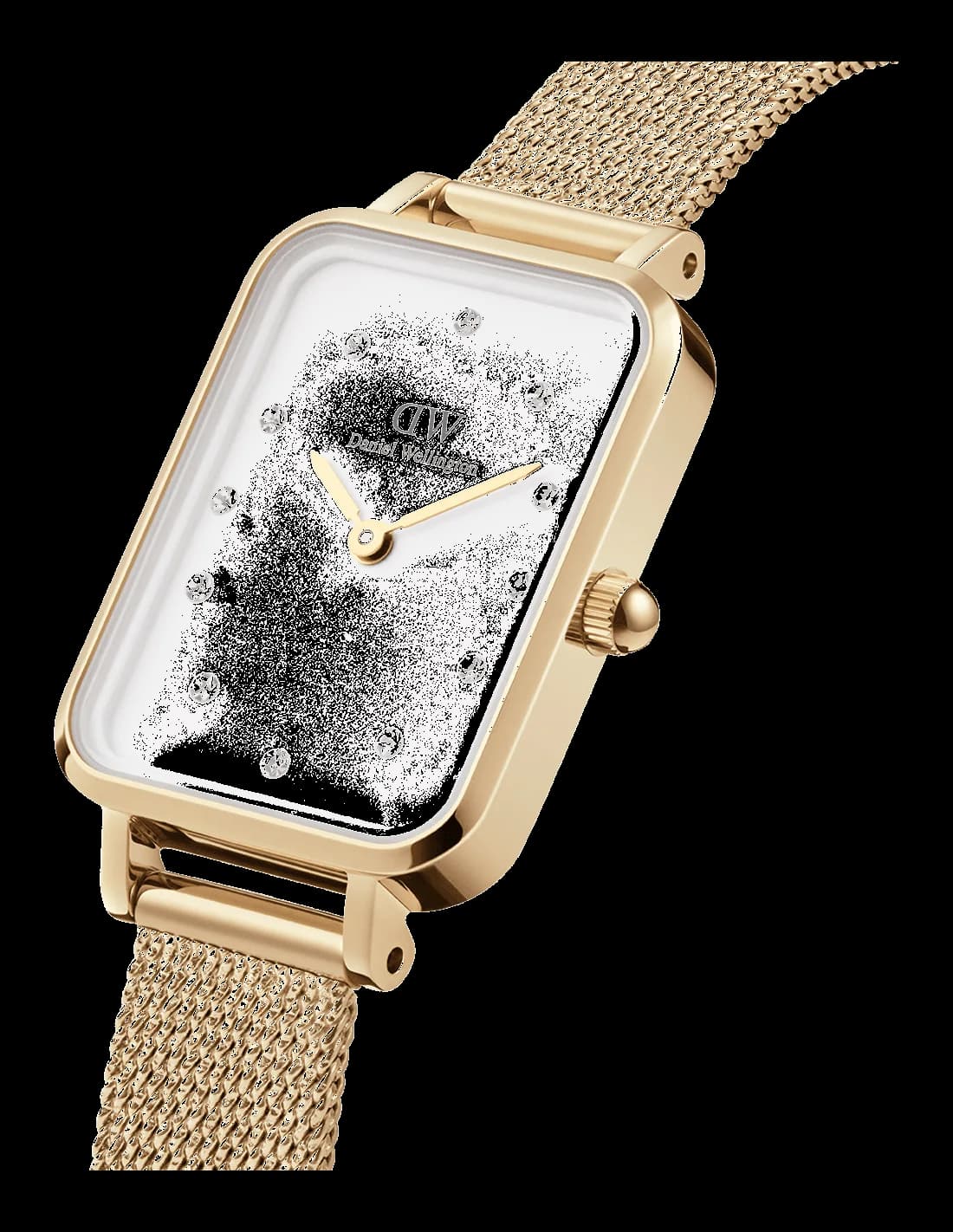 Montre Femme Daniel Wellington Quadro DW00100599 - Boîtier rectangulaire or, cadran blanc, bracelet maille or vue 2