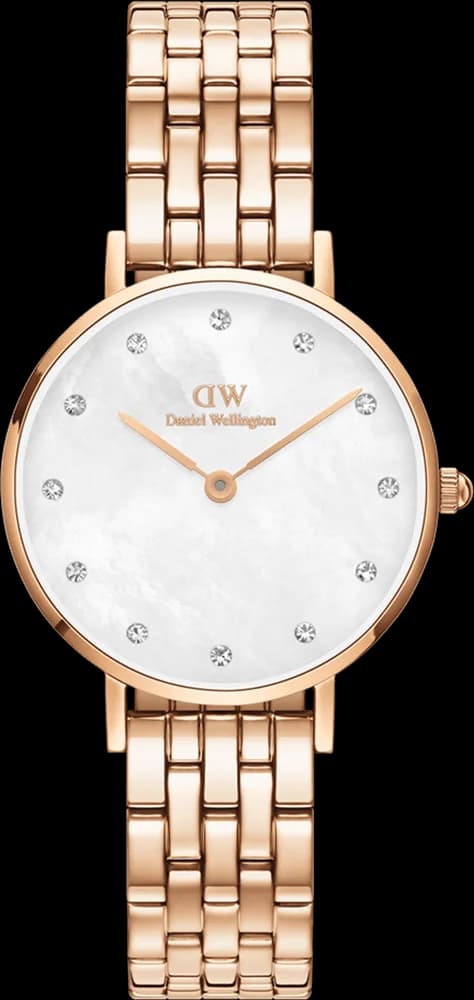 Montre Femme Daniel Wellington Petite Lumine 5-Link Melrose DW00100613, Cadran Blanc Nacré, Bracelet Acier Or Rose