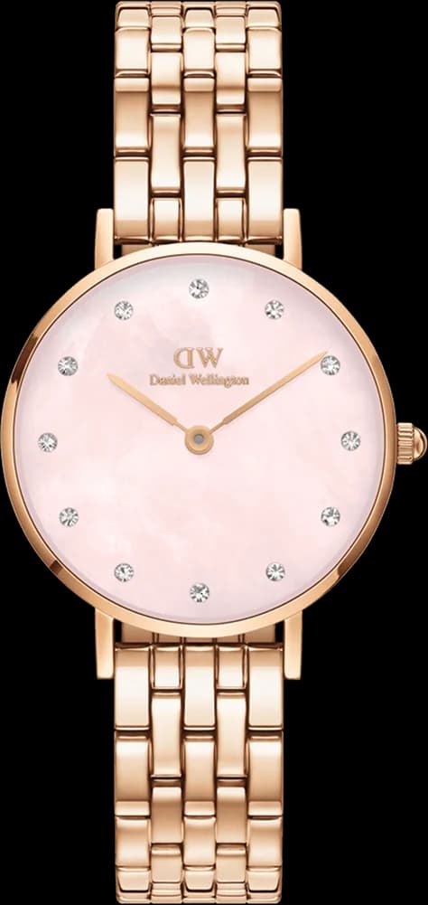 Montre Femme Daniel Wellington Petite Lumine 5-Link Melrose DW00100617, Cadran Rose Nacré, Bracelet Or Rose