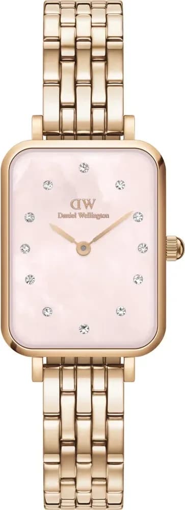 Montre Femme Daniel Wellington DW00100621 Cadran Rectangulaire Rose Nacre, Boîtier et Bracelet Or Rose