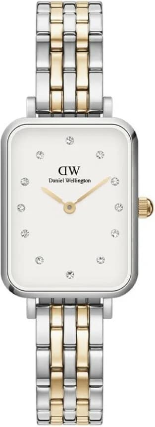 Montre Femme Daniel Wellington DW00100625 Quadro Lumine - Cadran Blanc Rectangulaire, Bracelet Acier Bicolore Argent/Or