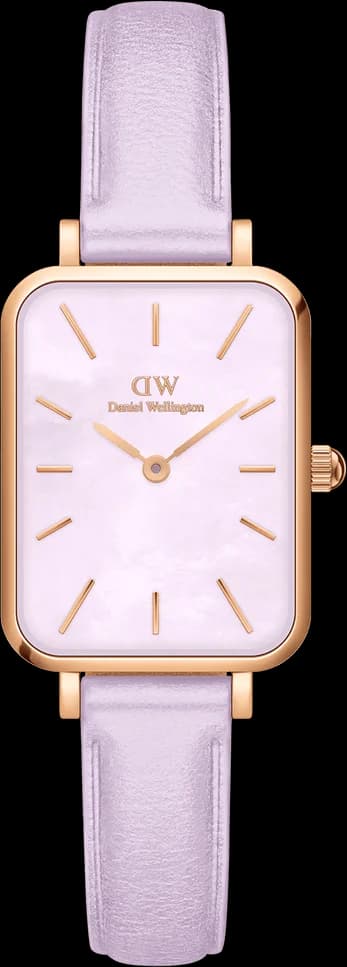 Montre Femme Daniel Wellington DW00100637 Quadro - Boîtier Or Rose, Cadran Nacre Lilas, Bracelet Cuir Violet