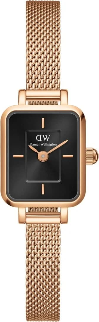 Montre Femme Daniel Wellington DW00100647 Quadro Mini Melrose, Cadran Noir Onyx, Maille Milanaise Or Rose
