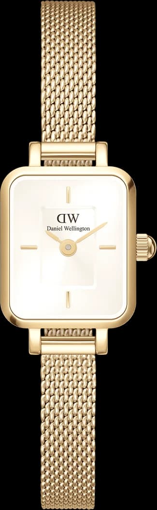 Montre Femme Daniel Wellington DW00100656 Quadro Mini Cadran Rectangulaire Blanc Bracelet Maille Milanaise Doré