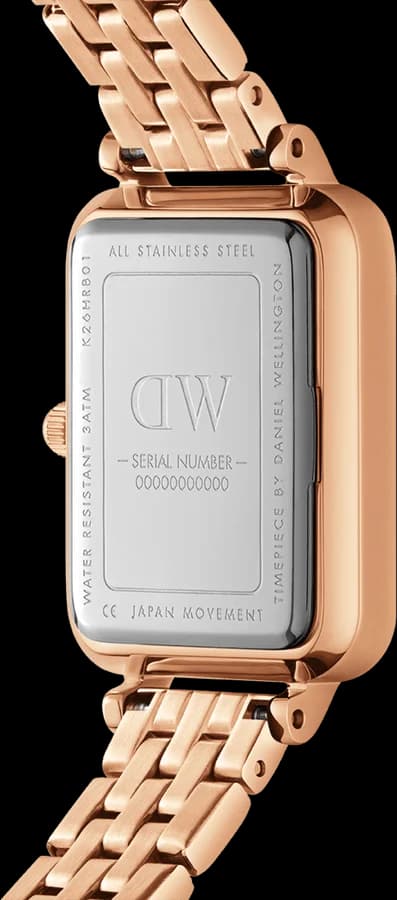 Attache bracelet Daniel Wellington DW00100659 en cuir marron cognac, boucle ardillon plaqué or rose, 18mm