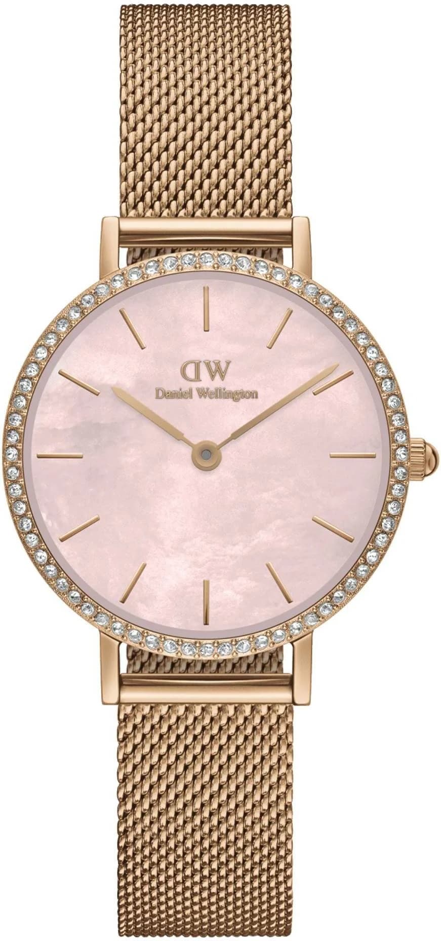 Garde-temps Daniel Wellington DW00100663 cadran nacré irisé soleil couleur rose gold avec aiguilles fines et index bâtons