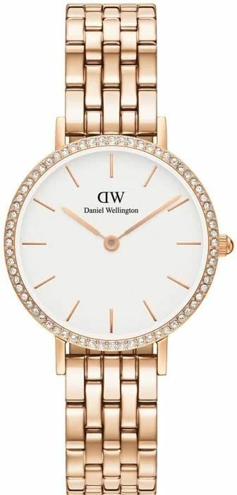 Montre Femme Daniel Wellington Petite Lumine Bezel 5-Link Melrose DW00100666 - Cadran Blanc, Bracelet Or Rose