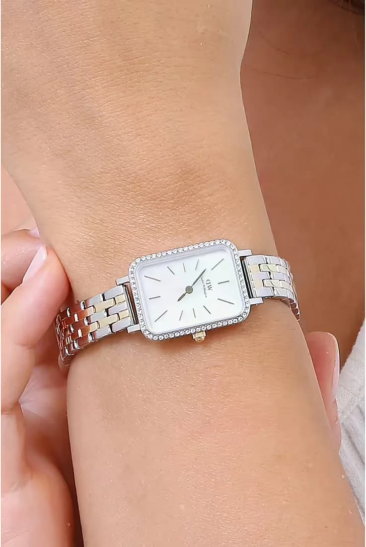 Lunette boîtier Daniel Wellington DW00100671 carré en acier inoxydable bicolore, glace minérale, profil fin