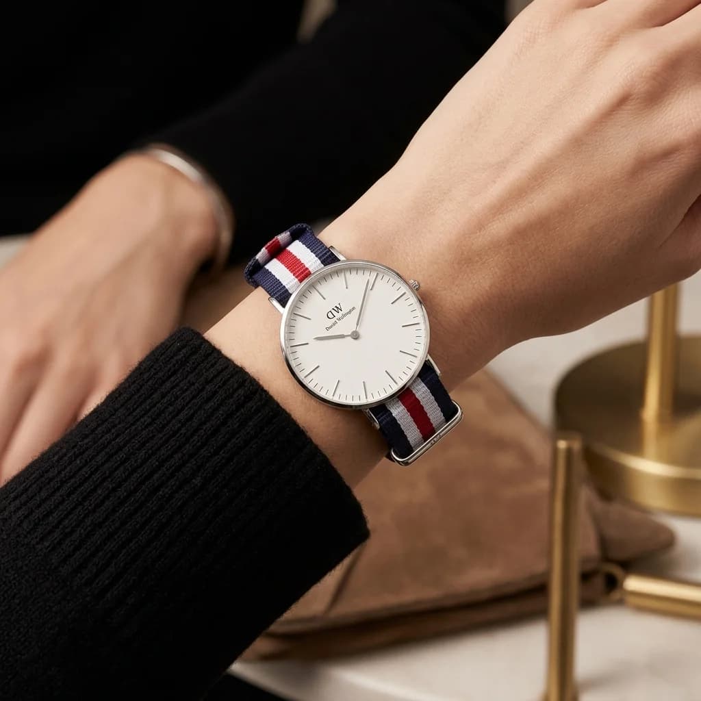 Zoom sur le cadran blanc du Daniel Wellington DW00100051