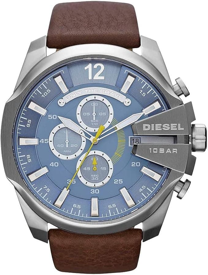 Garde-temps Diesel DZ4281 avec cadran bleu soleil et aiguilles luminescentes, style massif contemporain