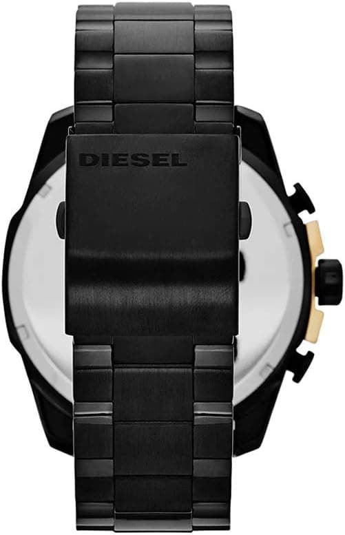Attache bracelet Diesel DZ4338 en cuir noir avec surpiqûres contrastantes et boucle ardillon acier, aspect vintage décontracté
