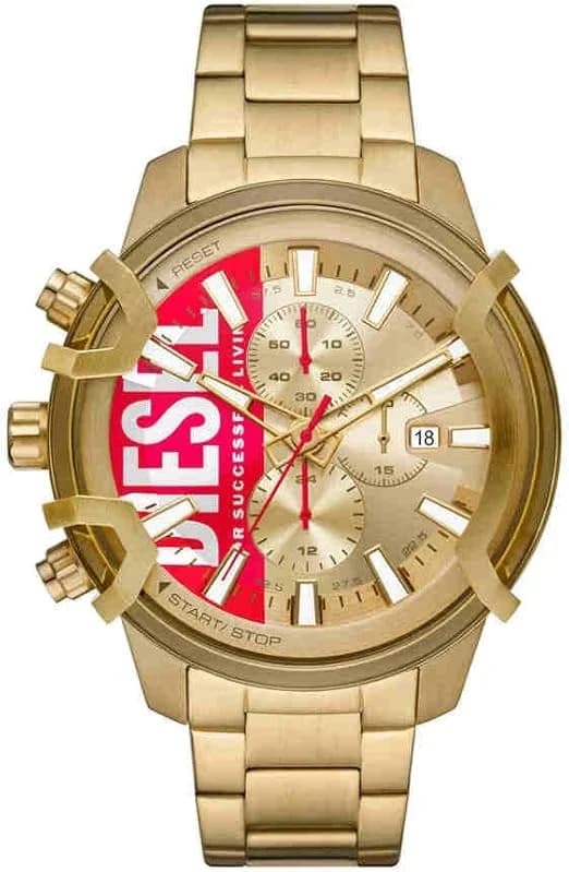 Garde-temps Diesel DZ4595 avec cadran noir texturé et compteurs chrono blancs sur fond gris soleil