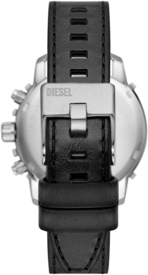 Attache bracelet Diesel DZ4603 en cuir noir cousu avec fermoir boucle ardillon gravé logo D et détails contrasting stitching