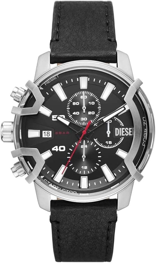 Garde-temps Diesel DZ4603 avec boîtier acier 46mm et cadran noir contrasté par aiguilles luminescentes et index arabes blancs