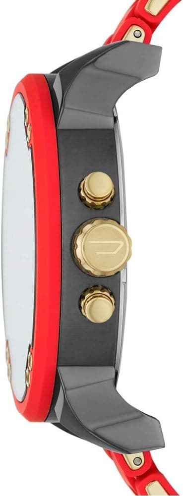 Attache bracelet Diesel DZ7430 en silicone rouge texturé, fermoir boucle ardillon, marquage Diesel en relief