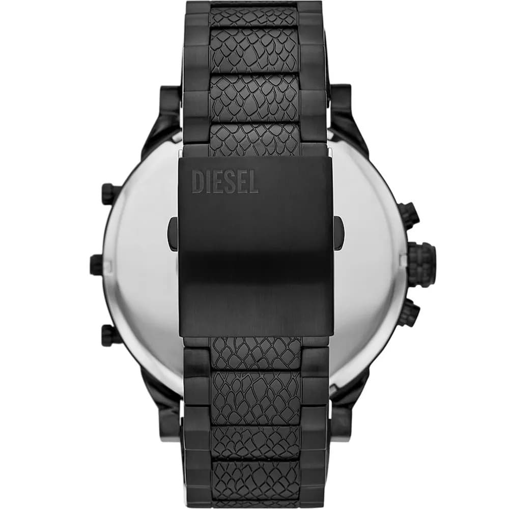 Attache bracelet Diesel DZ7468 en acier inoxydable noir articulé avec fermoir déployant gravé du logo Diesel