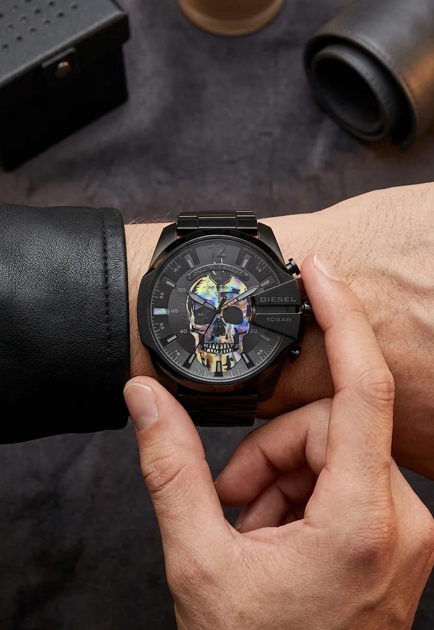 Montre Diesel DZ4582 Mega Chief Skull Rainbow Acier Noir pour Homme vue 4