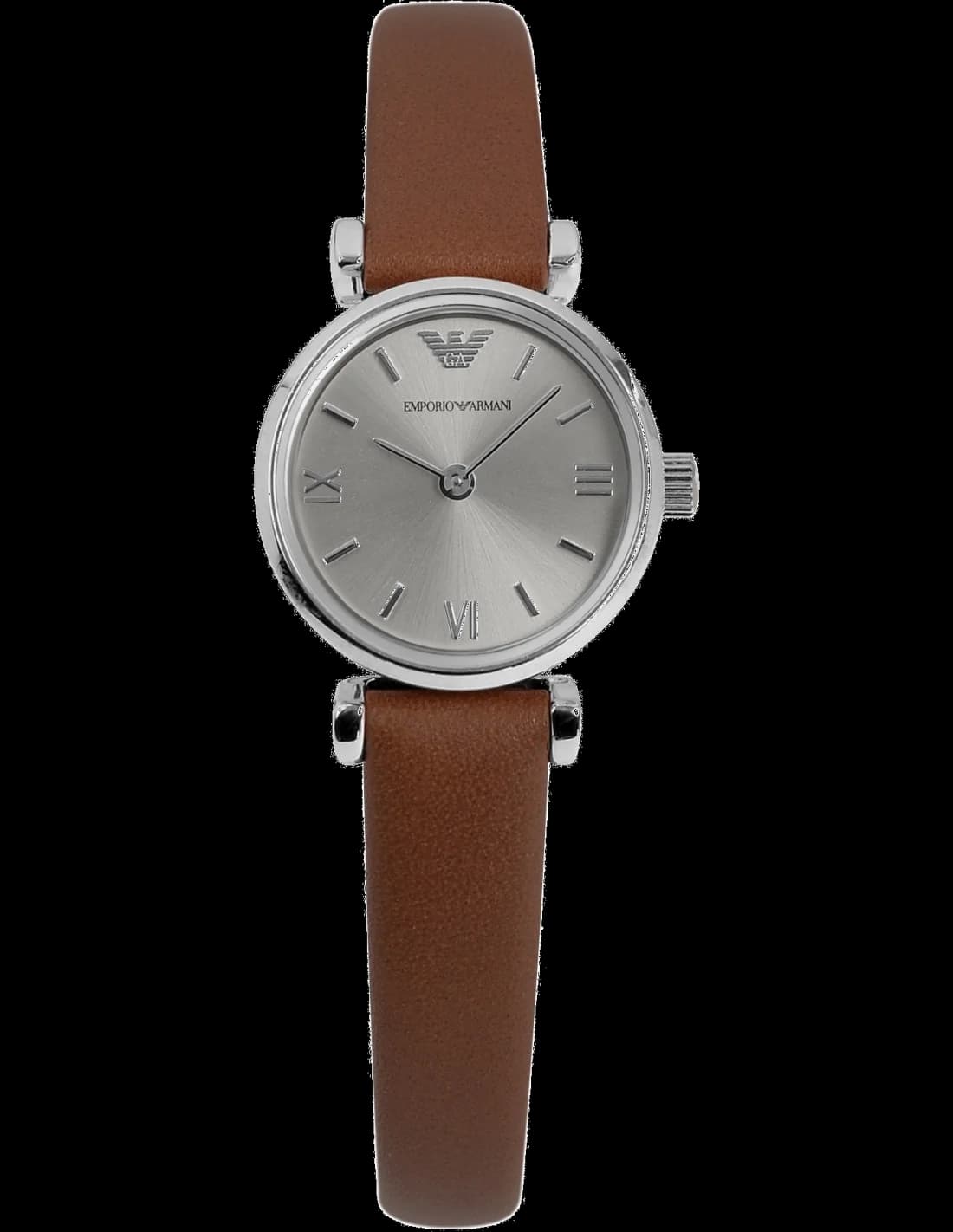 Montre Femme Emporio Armani New Retro AR1685 Cadran Argent Bracelet Cuir Marron
